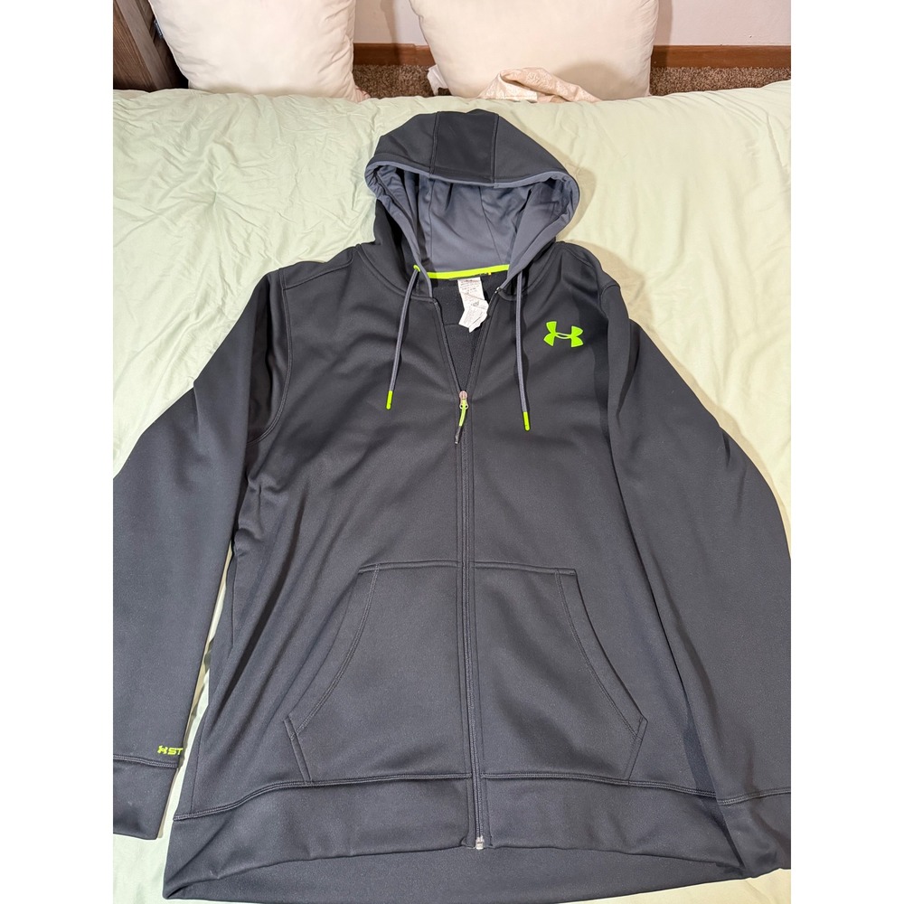Under Armour Mens ColdGear Full Zip Hoodie Black Lime Green Fleece Jacket 2XL